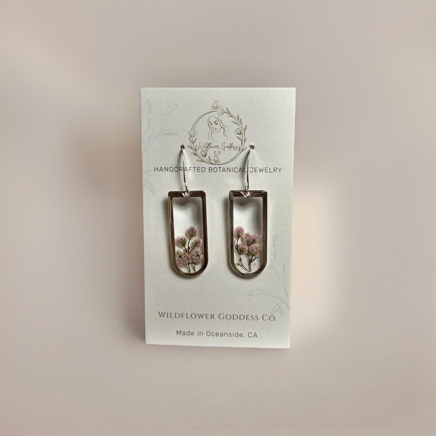 Pink Floral - Silver Earrings