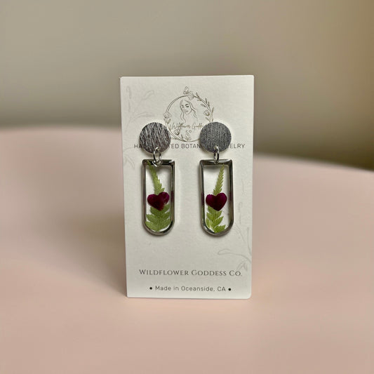 Rose Heart & Ferns Earrings